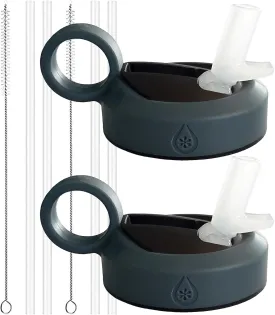 2 Pack  Paravalve High Performance Straw Lid for wide mouth water bottles, Leak-Proof, Insulated, Soft Touch Ring Handle, BPA Free