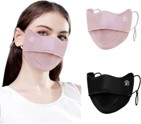 2Pcs UV Face Mask, Sun Masks for Women, Cooling Breathable Face Cover for Outdoors, Washable Reusable (Pink Black)