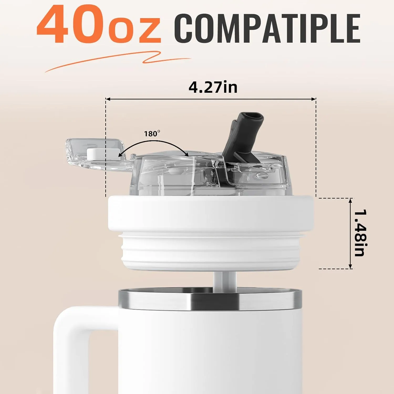 40 Oz Tumbler Flip Straw Lid for Stanley Tumbler- Silicone Cup Lid Replacement with Dustproof Cover Leak Proof for 40 OZ Stanley Cup Accessories