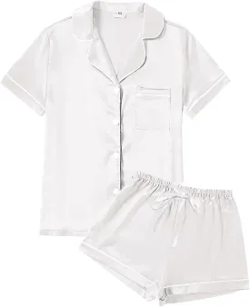 4Pcs Womens Satin Silky Pajama Sets Short Sleeve Shirt XS-4XL Floral Pajamas Set Soft PJ Loungewear Sleepwear