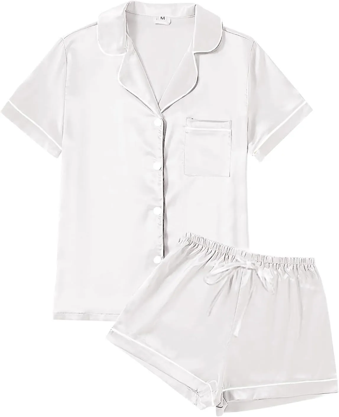 4Pcs Womens Satin Silky Pajama Sets Short Sleeve Shirt XS-4XL Floral Pajamas Set Soft PJ Loungewear Sleepwear