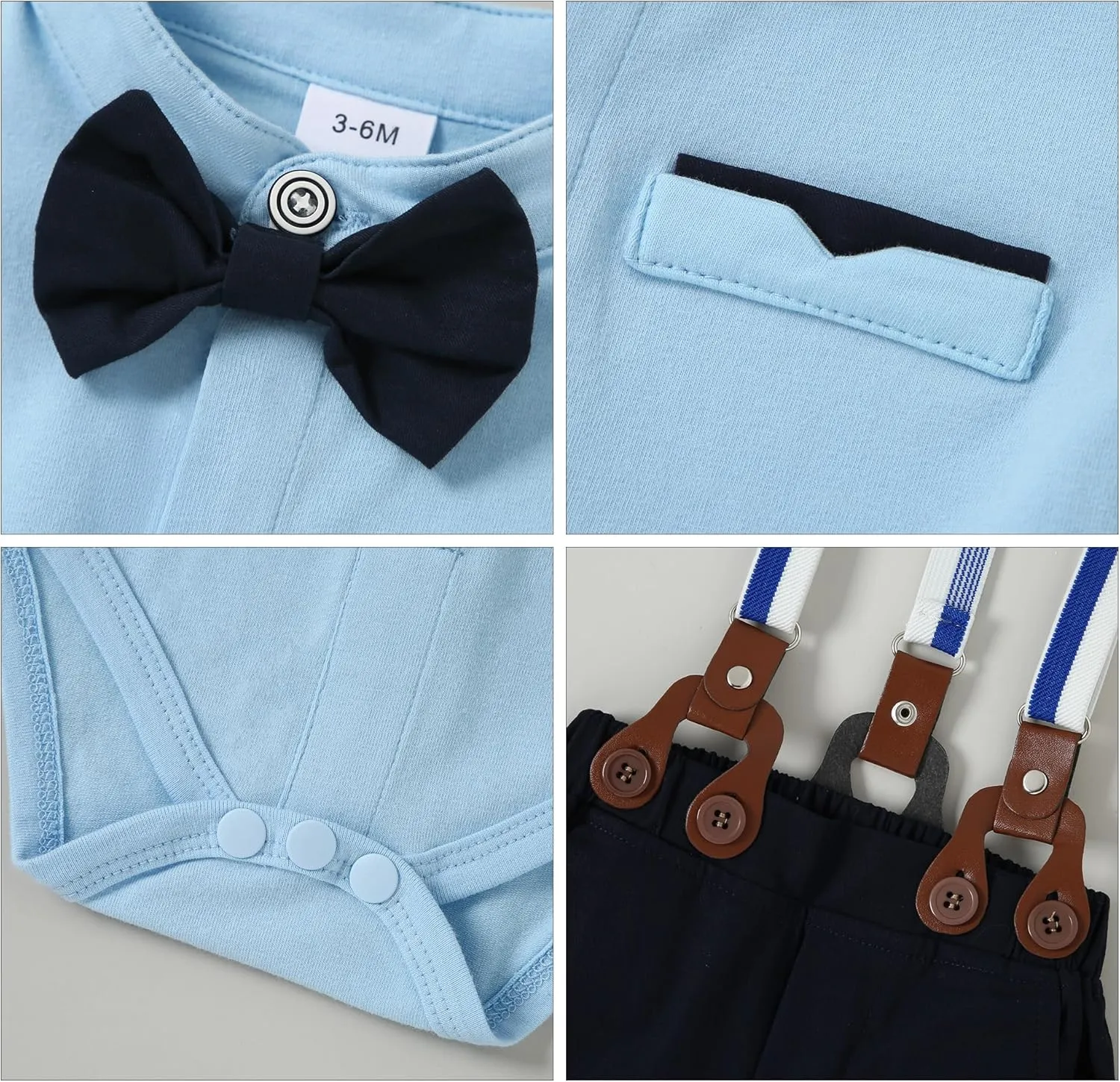 Baby Boy Clothes Suits 0-24M Infant Gentleman Outfit Long Sleeve Dress Shirt Suspender Pants Bowtie Beret Wedding Set