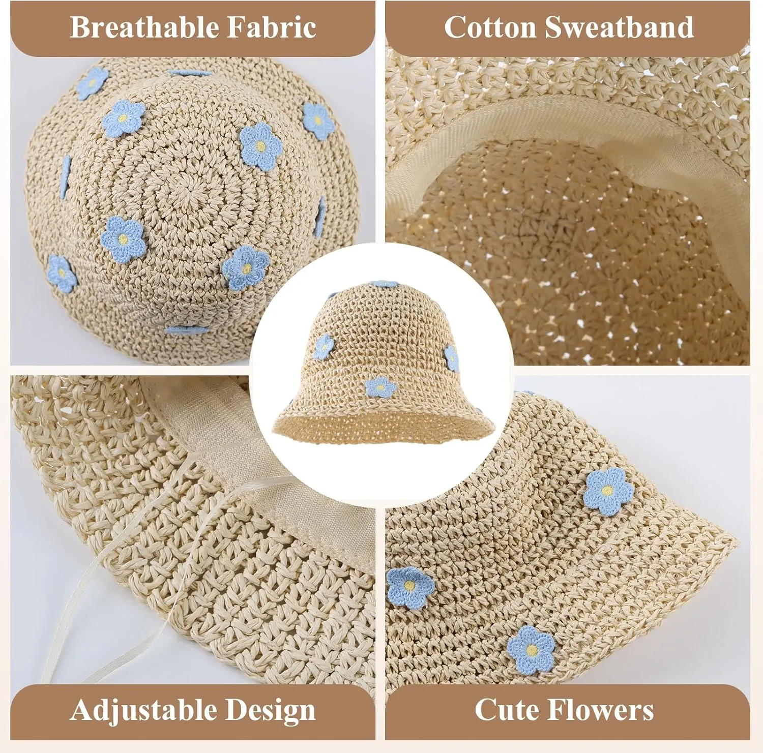 Baby Girl Straw Hat Toddler Summer Beach Hat with Lace Bow Infant Girls Sun Hats