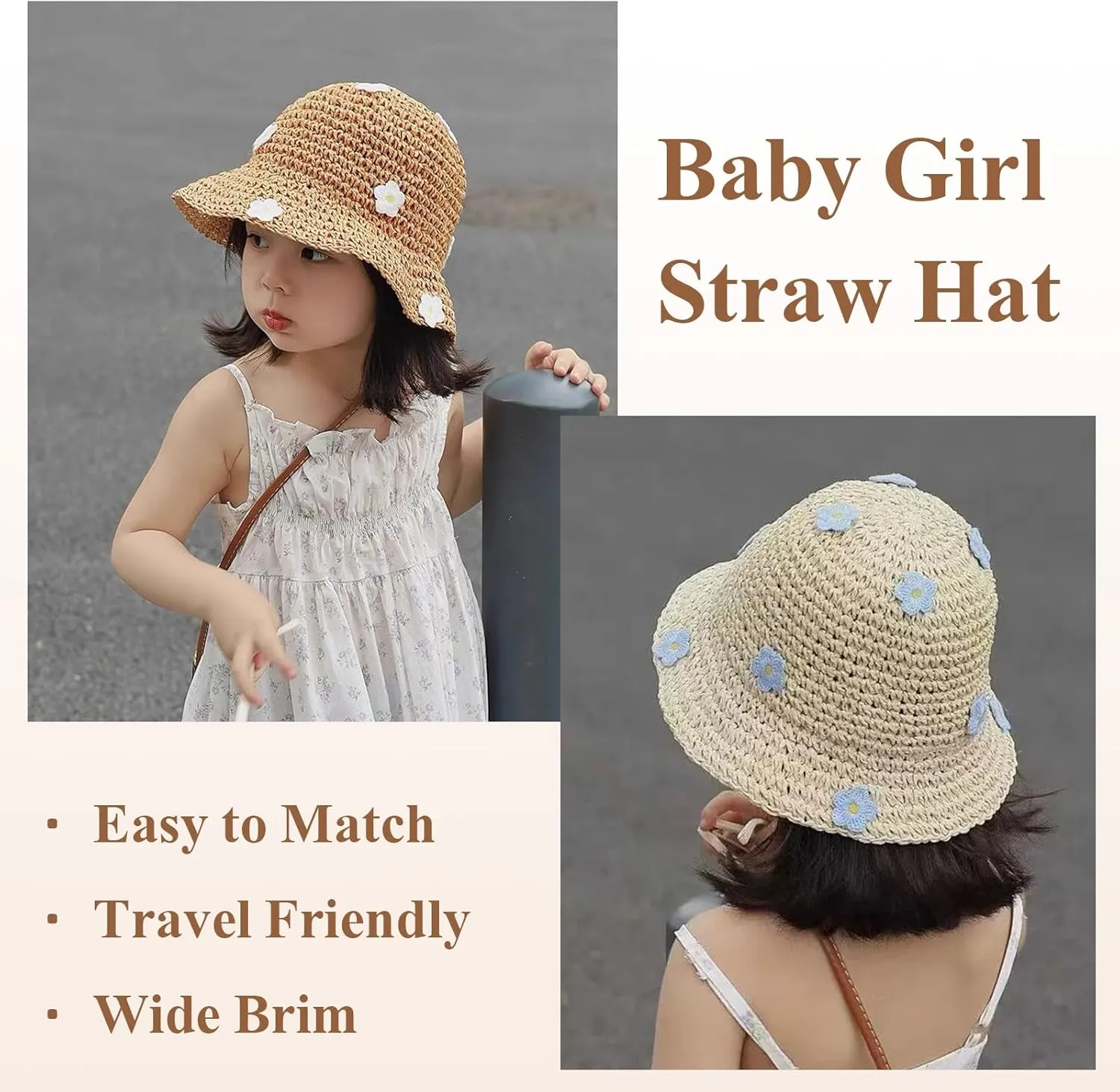 Baby Girl Straw Hat Toddler Summer Beach Hat with Lace Bow Infant Girls Sun Hats