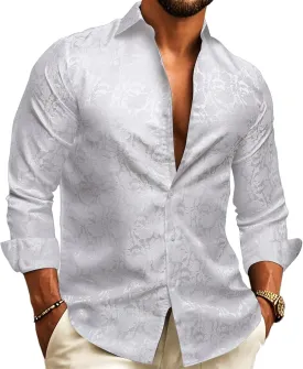 Barry.Wang Mens Casual Long Sleeve Shirts Silk Button Up Novelty Paisley Formal Dress Shirt Western Mexico Cowboy Custom