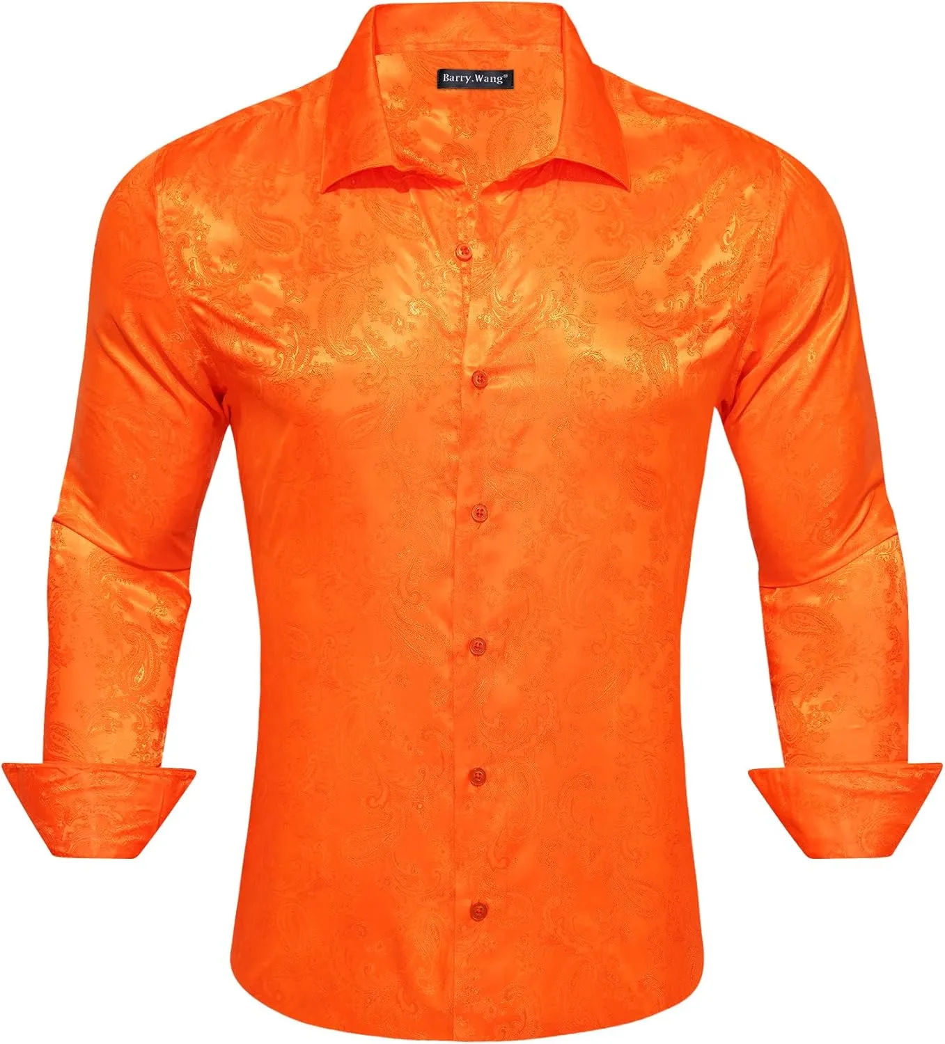Barry.Wang Mens Casual Long Sleeve Shirts Silk Button Up Novelty Paisley Formal Dress Shirt Western Mexico Cowboy Custom
