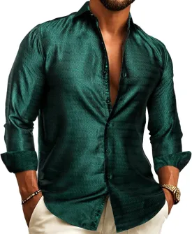 Barry.Wang Mens Casual Long Sleeve Shirts Silk Button Up Novelty Paisley Formal Dress Shirt Western Mexico Cowboy Custom