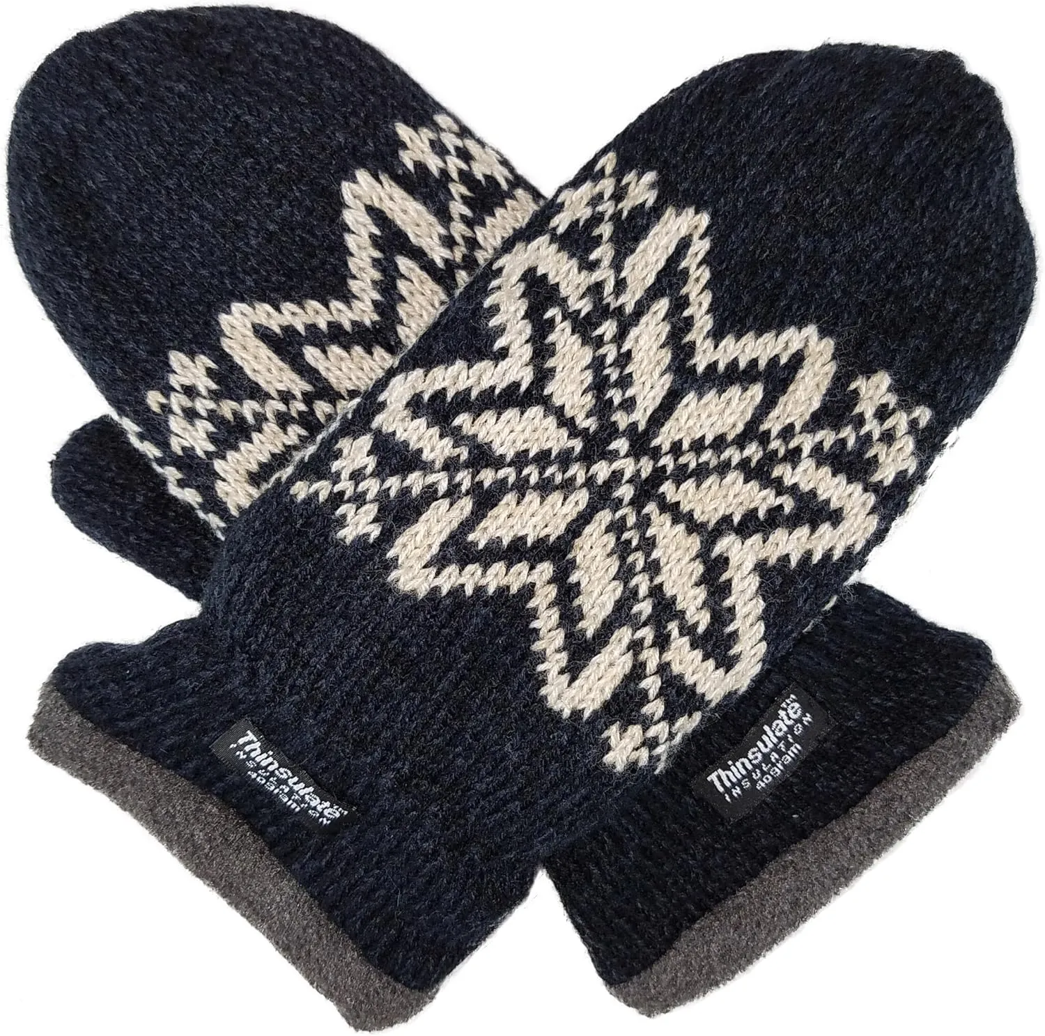 BRUCERIVER Mens Snowflake Knit Mittens with Warm Thinsulate Fleece Lining