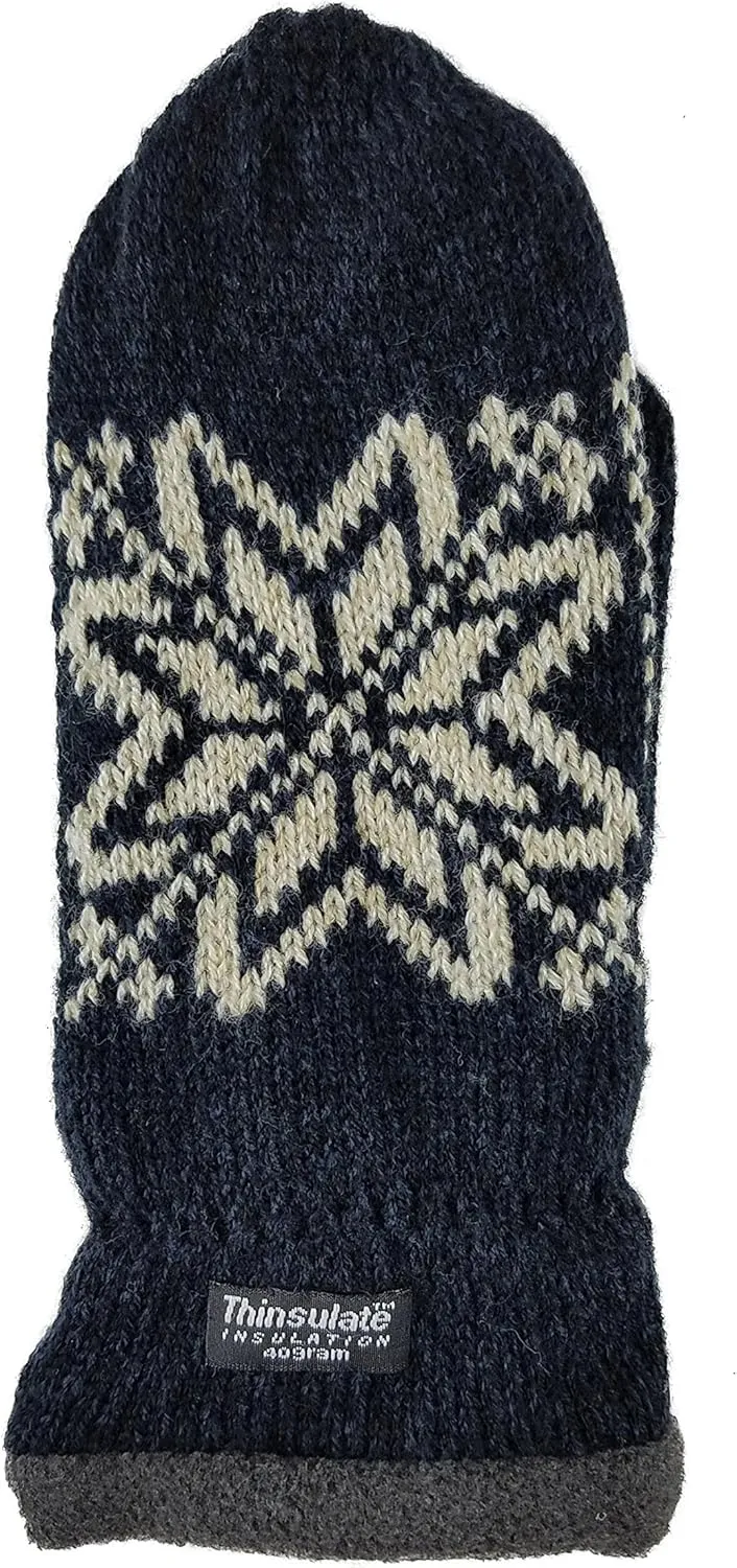 BRUCERIVER Mens Snowflake Knit Mittens with Warm Thinsulate Fleece Lining