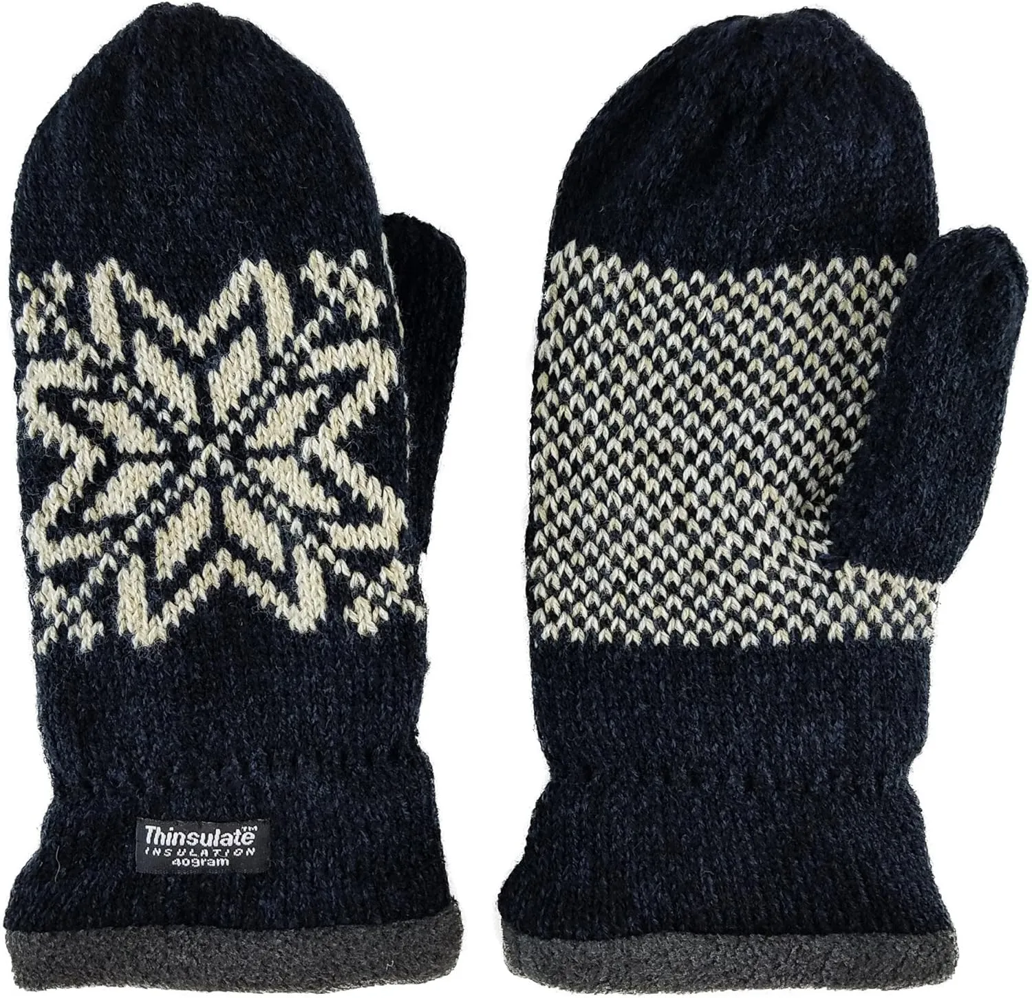 BRUCERIVER Mens Snowflake Knit Mittens with Warm Thinsulate Fleece Lining