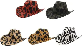 Cowboy Hat, Breathable Fedora Hat Woman Men Felt Cowboy Hat Thicken Cow Print Pattern Hat