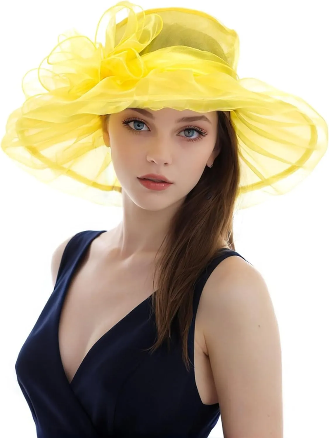 Derby Hats for Women 2025 Women's Elegant Organza Fascinator Sun Hat for Church, Tea Party, Weddings Hats