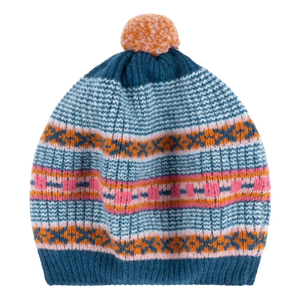 Dot and Cross Beret - Teal and Ginger