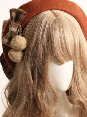 Girls Large Plaid Bow Beret
