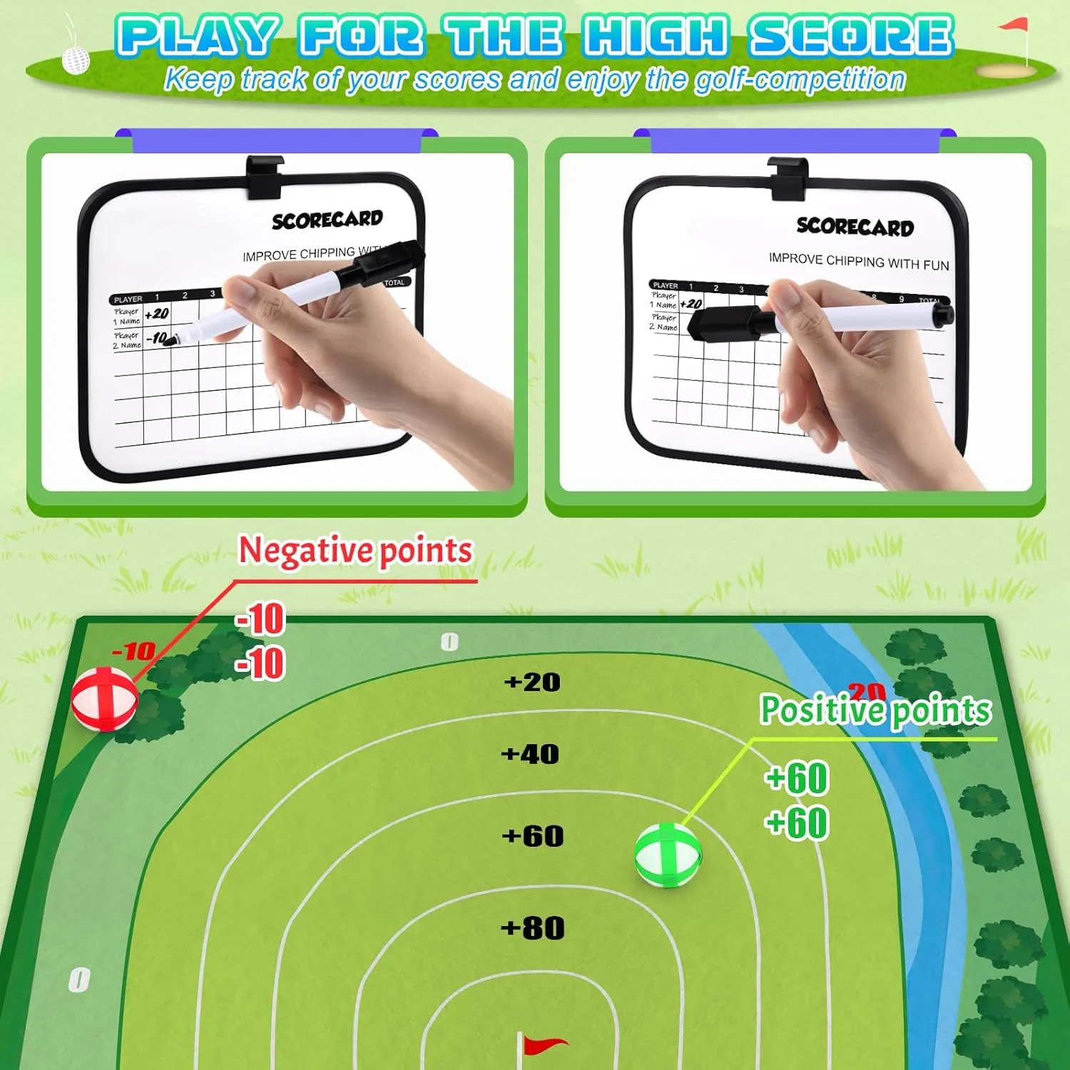 Golf Chipping Game - Upgrade Indoor Velcro Golf Chipping, Perfect Outdoor Games for Kids Golf Game & PracticeGreen