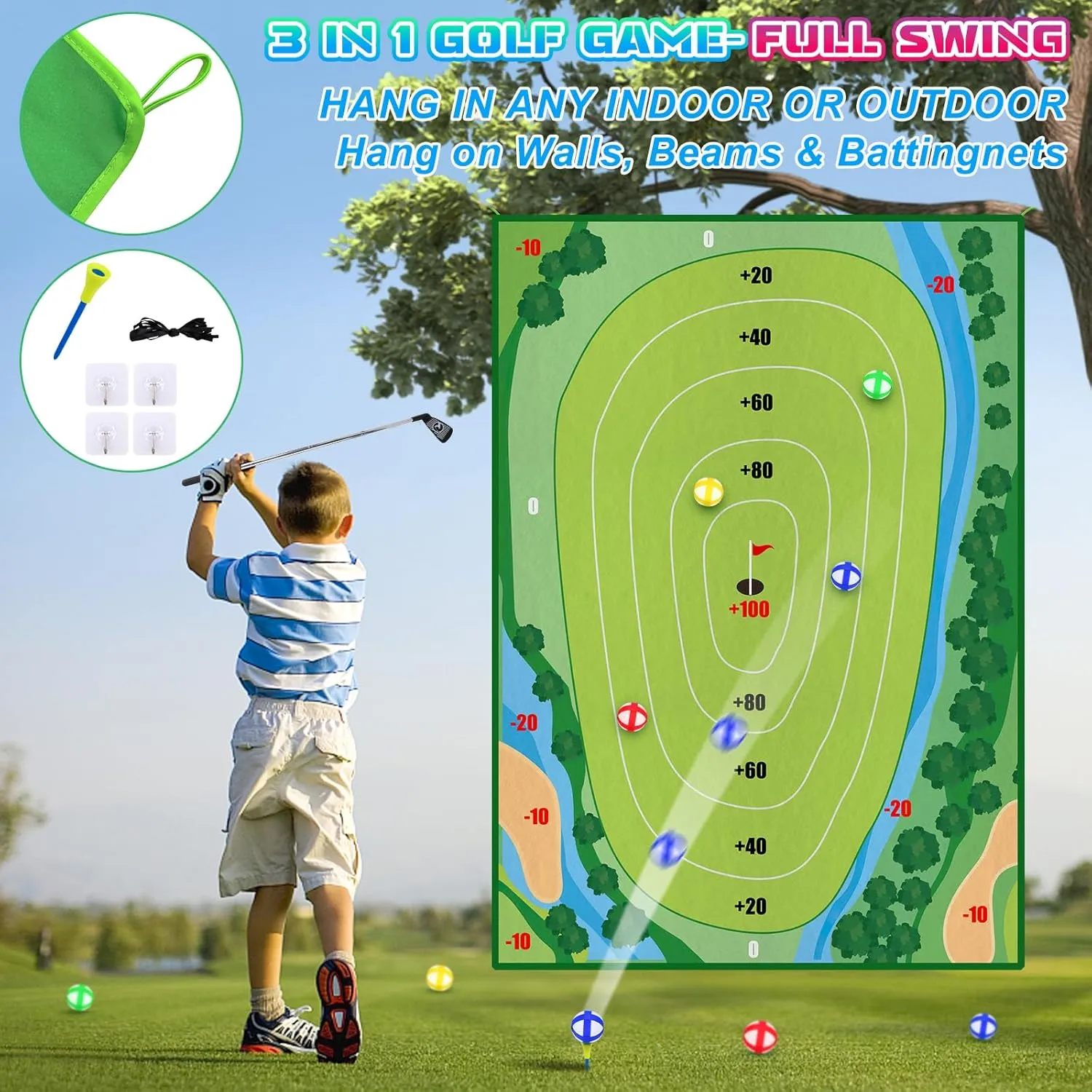 Golf Chipping Game - Upgrade Indoor Velcro Golf Chipping, Perfect Outdoor Games for Kids Golf Game & PracticeGreen