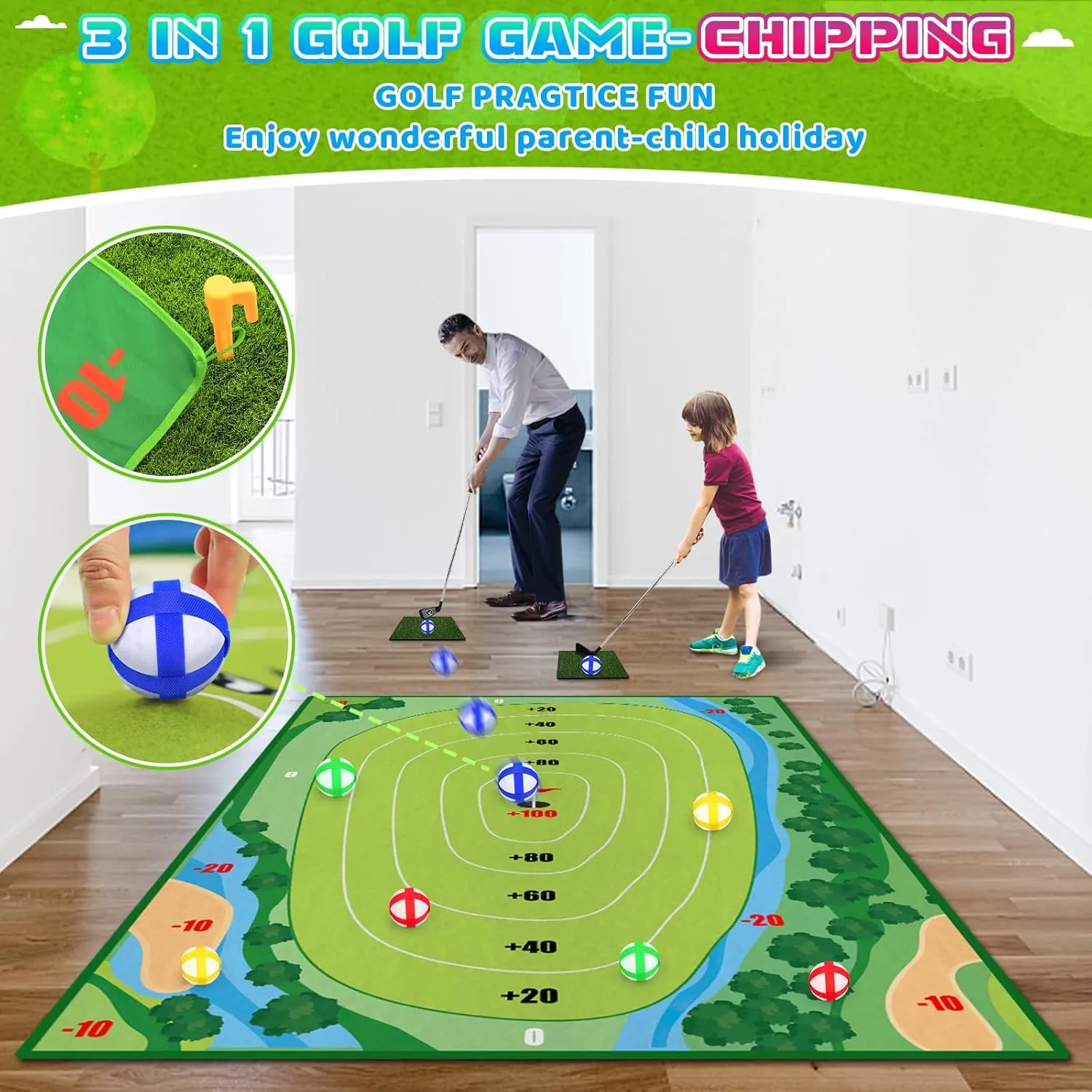 Golf Chipping Game - Upgrade Indoor Velcro Golf Chipping, Perfect Outdoor Games for Kids Golf Game & PracticeGreen