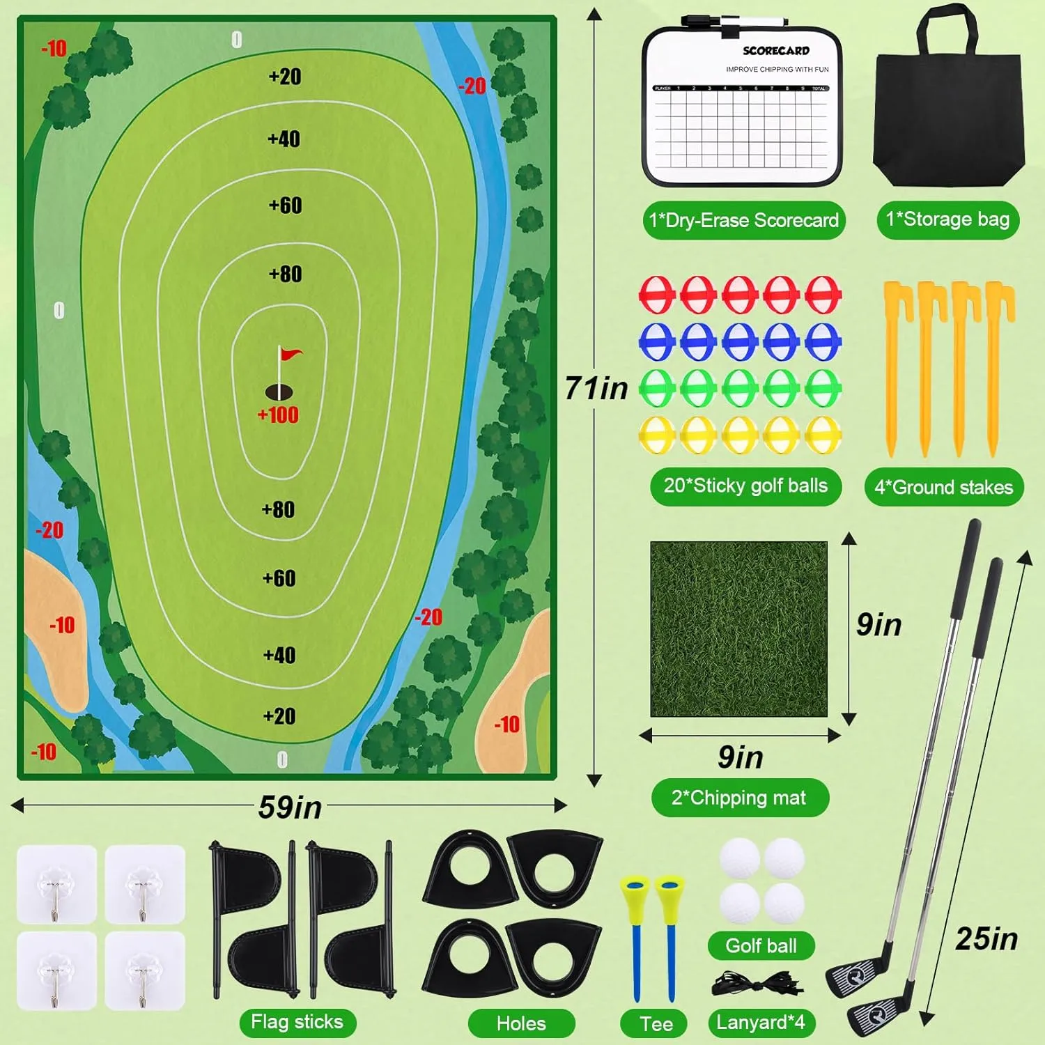 Golf Chipping Game - Upgrade Indoor Velcro Golf Chipping, Perfect Outdoor Games for Kids Golf Game & PracticeGreen