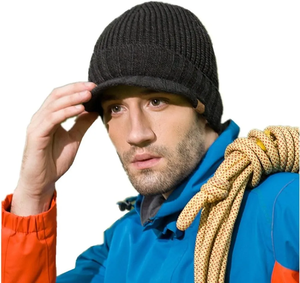 Home Prefer Men's Winter Hat Thick Knit Beanie Cap with Visor Newsboy Beanie Hat