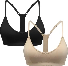 INIBUD Sports Bras for Women Racerback Triangle Padded Bralette Y Back Seamless Bra No Underwire V Neck Wireless