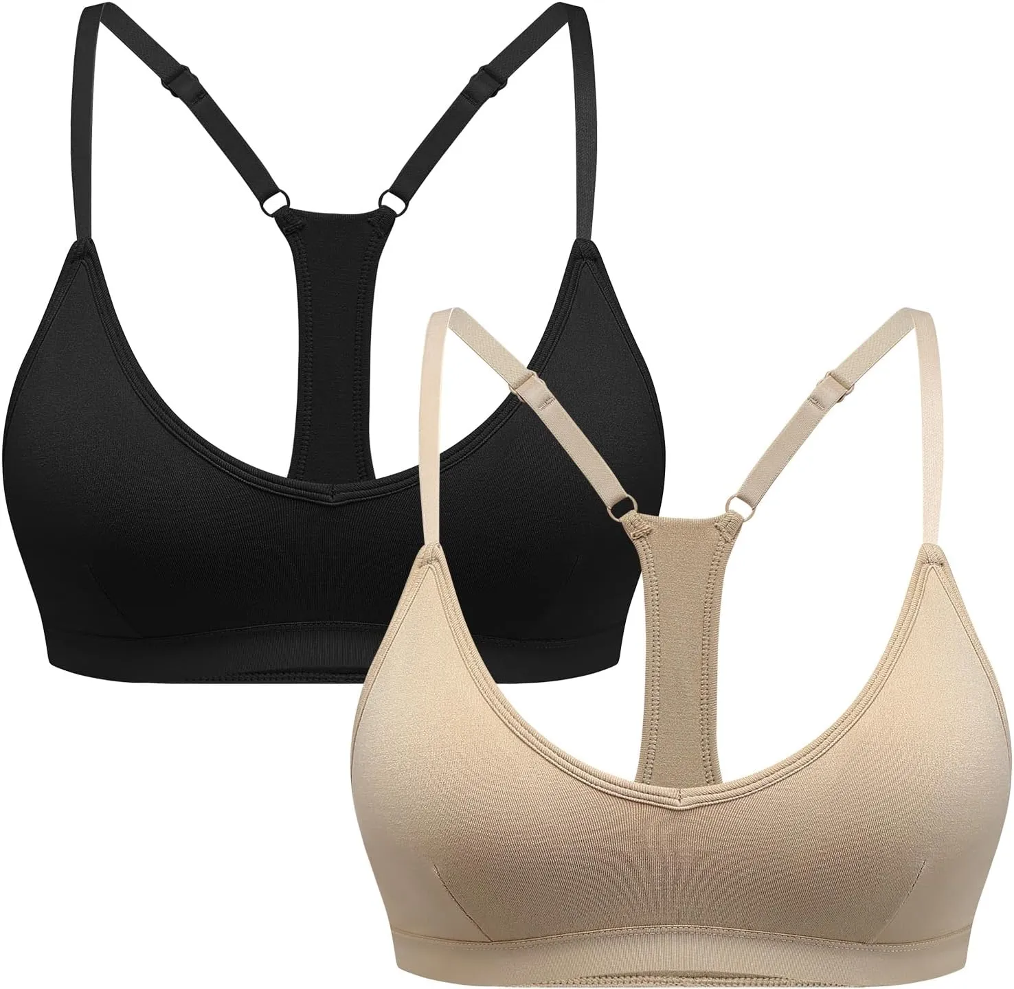 INIBUD Sports Bras for Women Racerback Triangle Padded Bralette Y Back Seamless Bra No Underwire V Neck Wireless