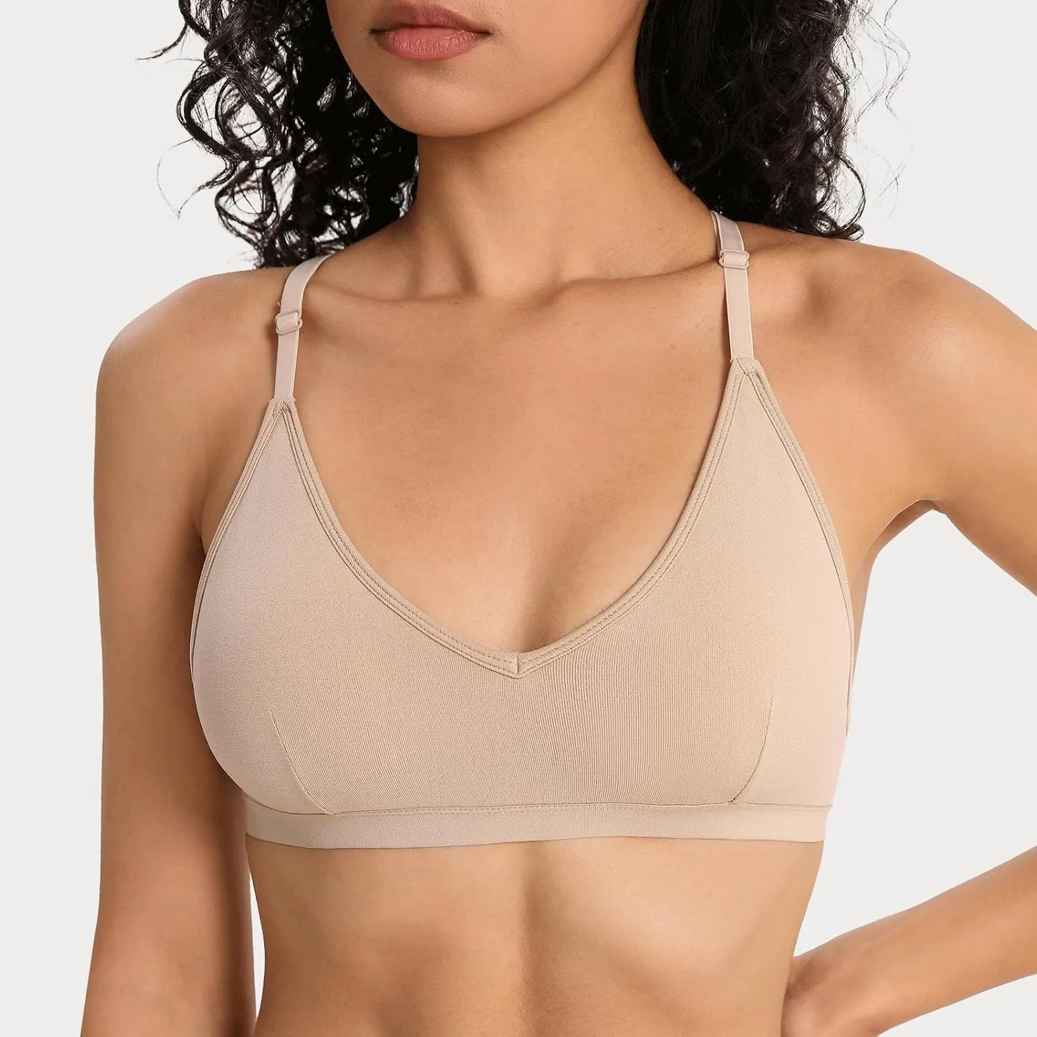 INIBUD Sports Bras for Women Racerback Triangle Padded Bralette Y Back Seamless Bra No Underwire V Neck Wireless