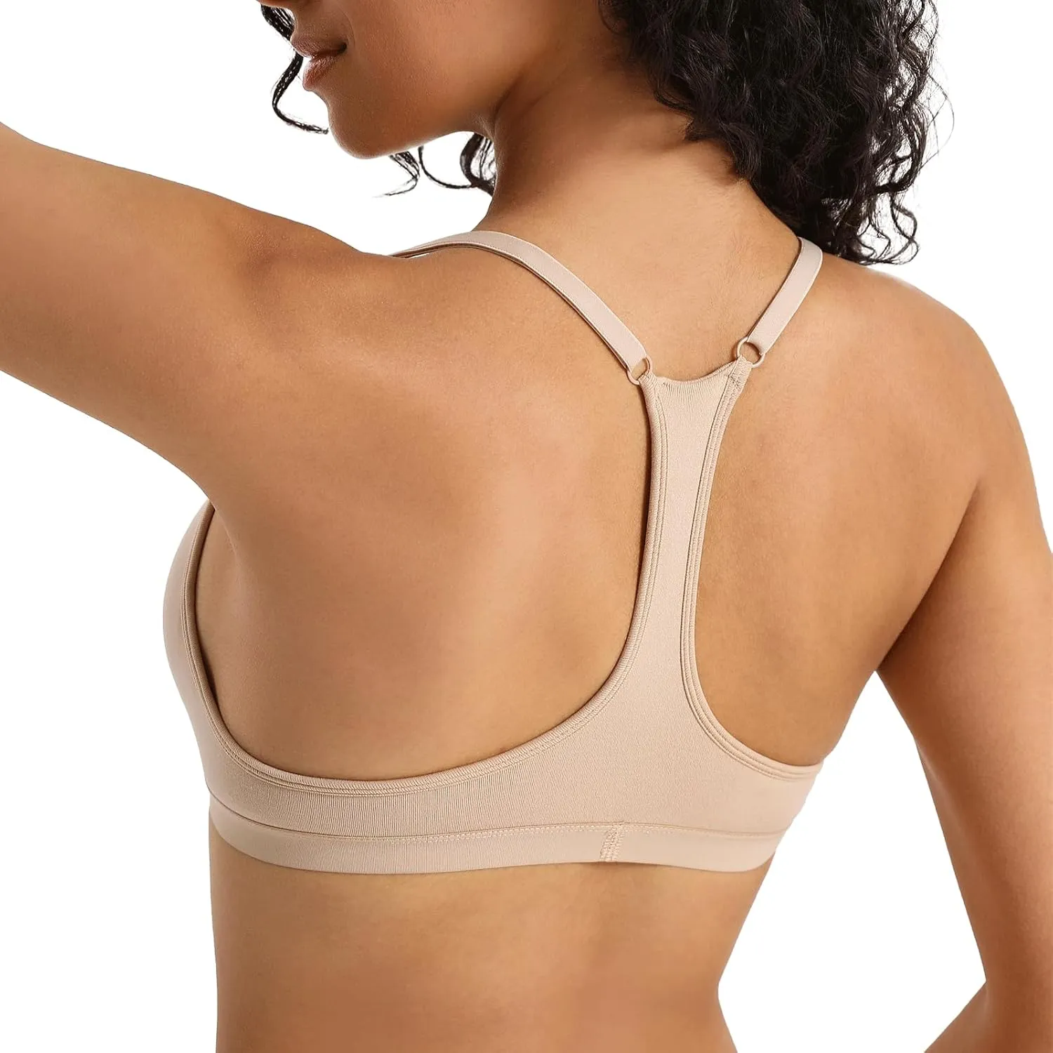 INIBUD Sports Bras for Women Racerback Triangle Padded Bralette Y Back Seamless Bra No Underwire V Neck Wireless