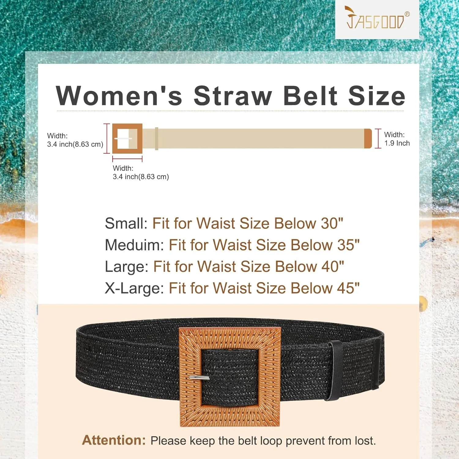 JASGOOD Straw Woven Elastic Stretch Belts Women Raffia Dress Waist Band Boho Ladies Braided Dress Belts