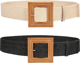JASGOOD Straw Woven Elastic Stretch Belts Women Raffia Dress Waist Band Boho Ladies Braided Dress Belts