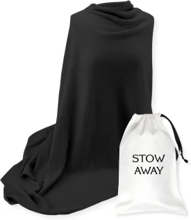 Jet&Bo 100% Pure Cashmere Travel Wrap, Shawl, Scarf & Blanket Black, Storage Bag   Gift Box