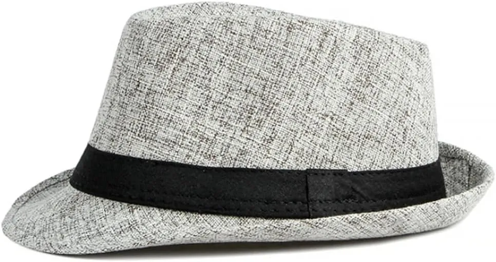 Mens Fedoras with Black Band Stylish Jazz Hat Trilby Fedora Hat Breathable Cotton Linen Fedoras