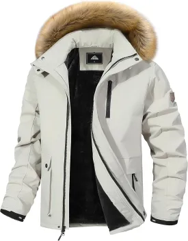 Men's Winter Coat Waterproof Warm Ski Snow Jacket Fur Hooded Parka Work Outerwear Snowboarding Jacket