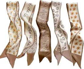 NCDUANSAN Retro small silk scarf girl heart spring and summer narrow ribbon headband headband bag long scarf headdress