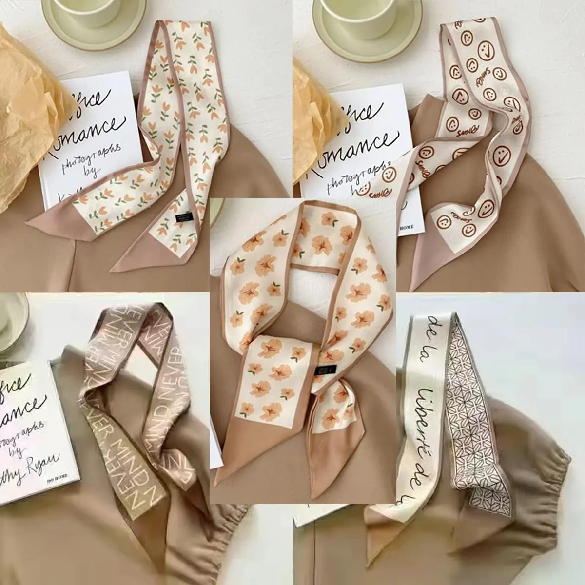 NCDUANSAN Retro small silk scarf girl heart spring and summer narrow ribbon headband headband bag long scarf headdress