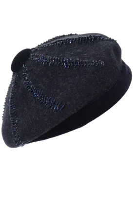 Nicholas Ungar beaded Navy Blue Wool beret vintage hat