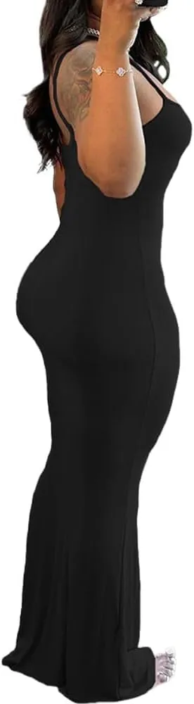 PINSV Women Summer Long Dress Casual Slip Sexy Sleeveless Bodycon Maxi Dresses for Women