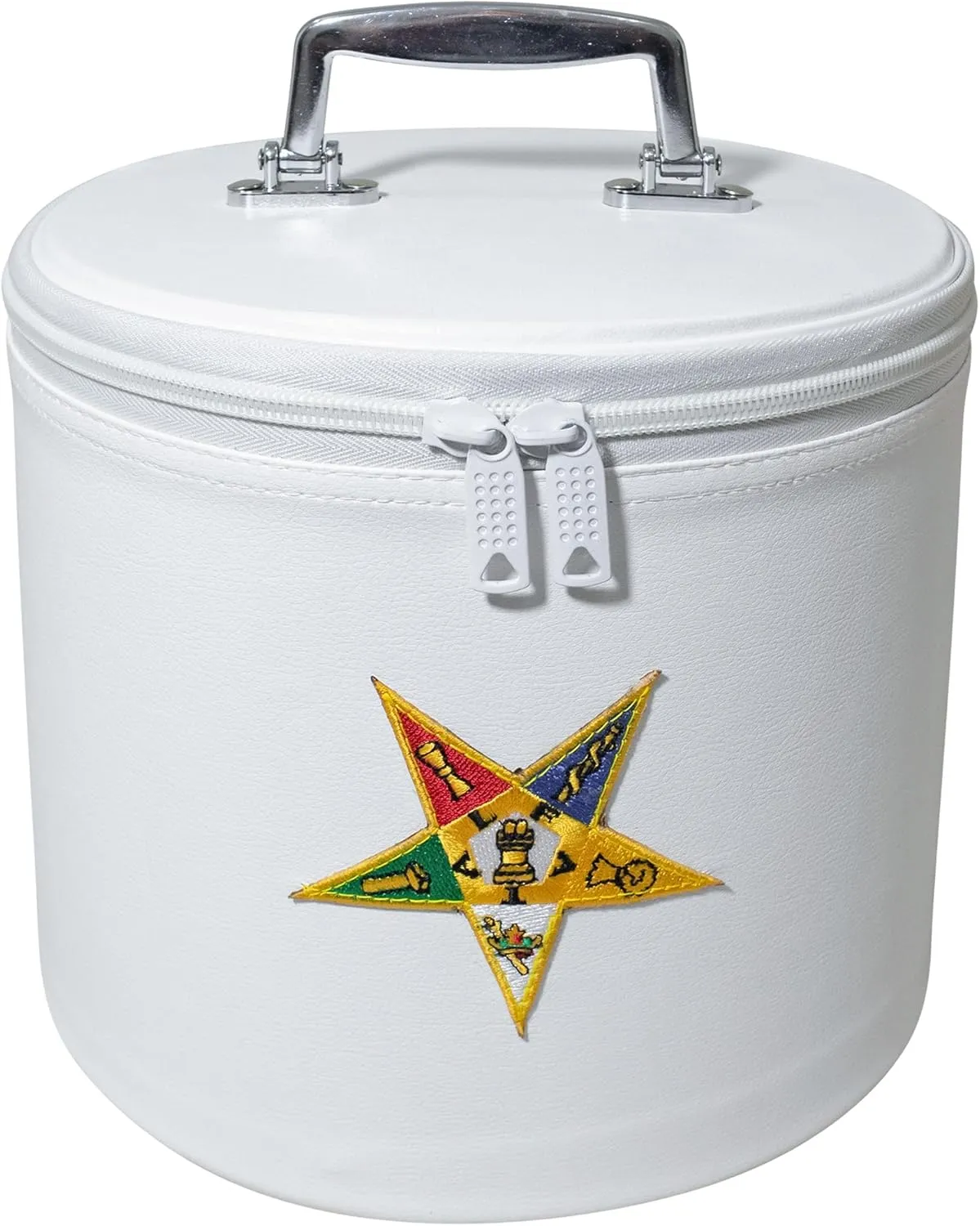 Premium OES White Fez Hat with Case & Gold Tassel  Embroidered OES with Star Emblem, 100% Wool Felt (Pure White Fez, Hat Size: 7 (59cm / 23) L)