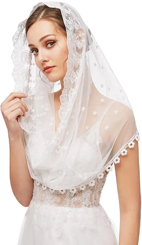 PRINCESS BRIDE Lace Mantilla Veil Vintage Floral Lace Scarf Triangle Wedding Veil Long Chapel Veils Catholic Mass Church