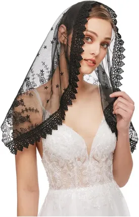 PRINCESS BRIDE Lace Mantilla Veil Vintage Floral Lace Scarf Triangle Wedding Veil Long Chapel Veils Catholic Mass Church