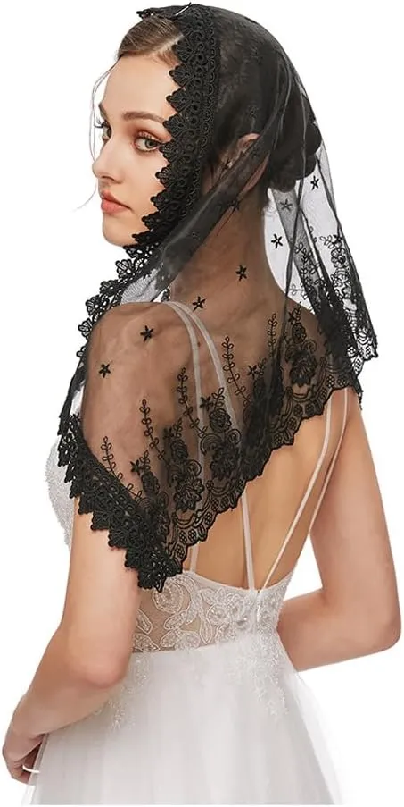 PRINCESS BRIDE Lace Mantilla Veil Vintage Floral Lace Scarf Triangle Wedding Veil Long Chapel Veils Catholic Mass Church