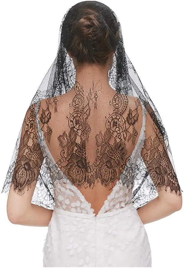PRINCESS BRIDE Lace Mantilla Veil Vintage Floral Lace Scarf Triangle Wedding Veil Long Chapel Veils Catholic Mass Church
