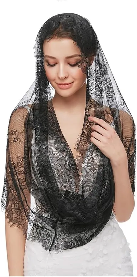 PRINCESS BRIDE Lace Mantilla Veil Vintage Floral Lace Scarf Triangle Wedding Veil Long Chapel Veils Catholic Mass Church