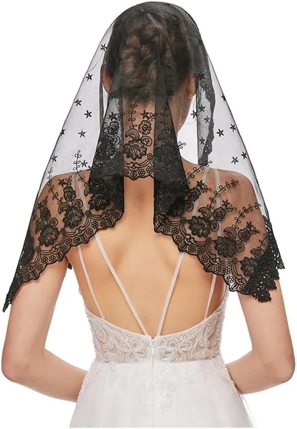 PRINCESS BRIDE Lace Mantilla Veil Vintage Floral Lace Scarf Triangle Wedding Veil Long Chapel Veils Catholic Mass Church