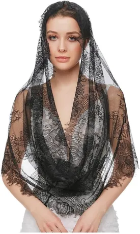 PRINCESS BRIDE Lace Mantilla Veil Vintage Floral Lace Scarf Triangle Wedding Veil Long Chapel Veils Catholic Mass Church
