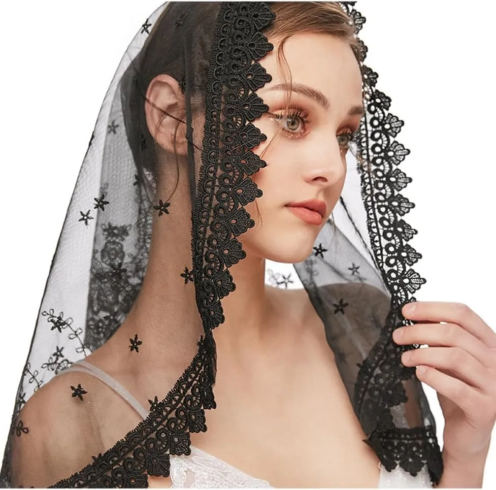 PRINCESS BRIDE Lace Mantilla Veil Vintage Floral Lace Scarf Triangle Wedding Veil Long Chapel Veils Catholic Mass Church