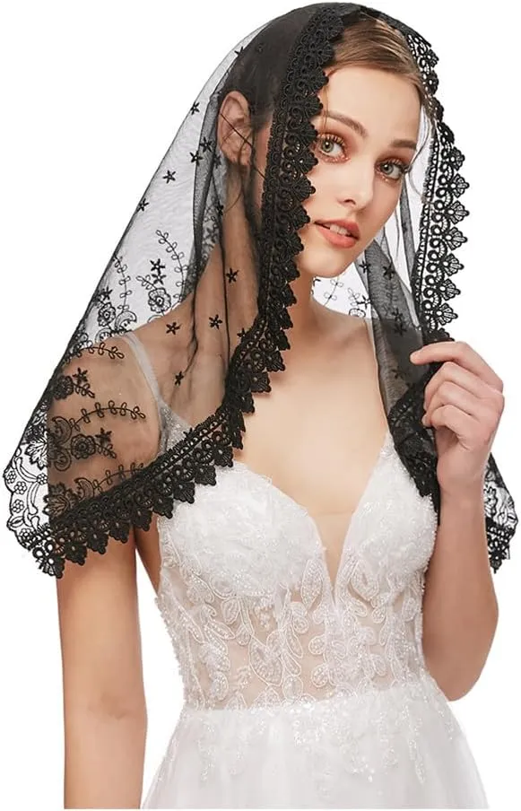 PRINCESS BRIDE Lace Mantilla Veil Vintage Floral Lace Scarf Triangle Wedding Veil Long Chapel Veils Catholic Mass Church