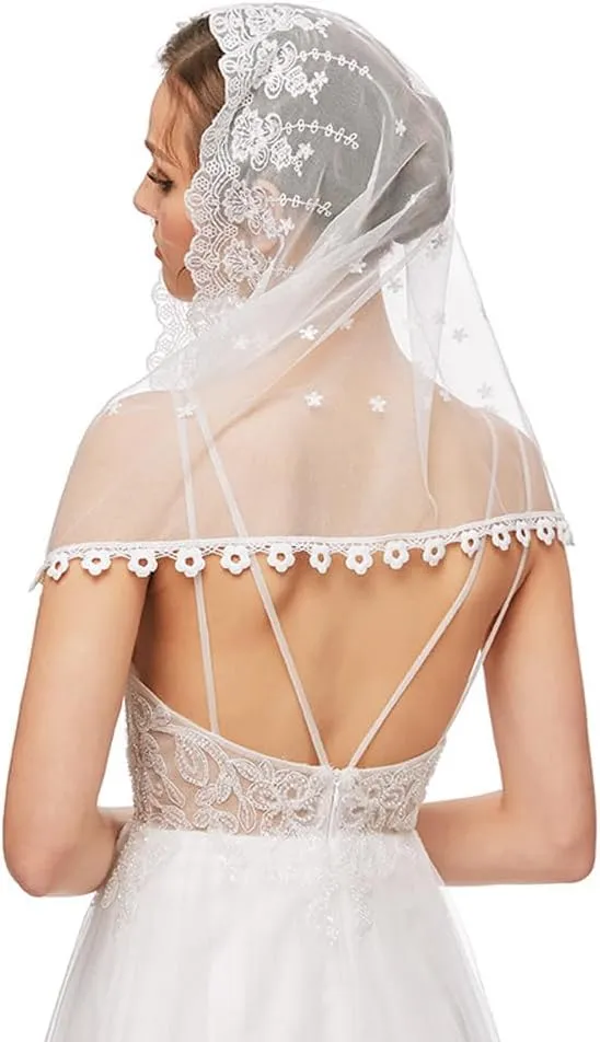 PRINCESS BRIDE Lace Mantilla Veil Vintage Floral Lace Scarf Triangle Wedding Veil Long Chapel Veils Catholic Mass Church