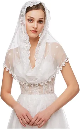 PRINCESS BRIDE Lace Mantilla Veil Vintage Floral Lace Scarf Triangle Wedding Veil Long Chapel Veils Catholic Mass Church