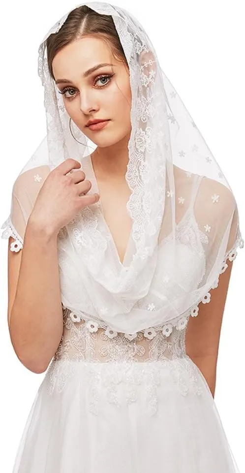 PRINCESS BRIDE Lace Mantilla Veil Vintage Floral Lace Scarf Triangle Wedding Veil Long Chapel Veils Catholic Mass Church