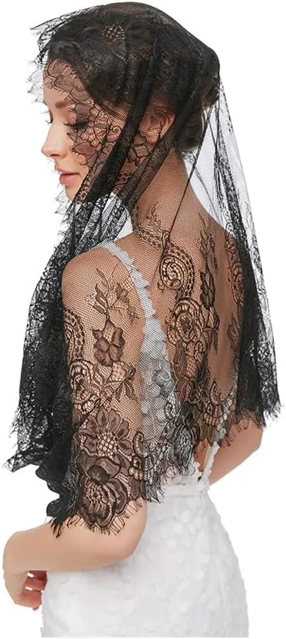 PRINCESS BRIDE Lace Mantilla Veil Vintage Floral Lace Scarf Triangle Wedding Veil Long Chapel Veils Catholic Mass Church